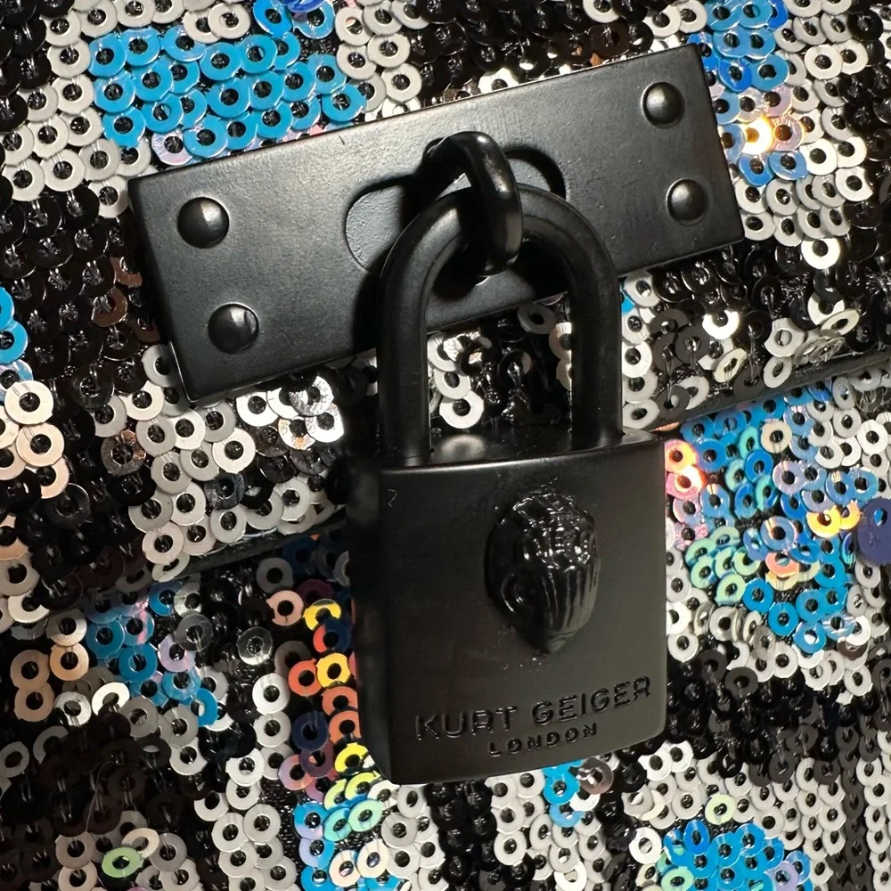 Kurt Geiger • Brixton Lock Iridescent Leopard Print Chain Strap Purse